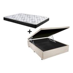 Cama Box Baú Casal Conforto Suede Bege + Colchão Casal Conforto Espuma D33  24x138x188