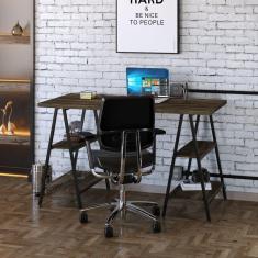 Escrivaninha Cavalete 135cm 4 Prateleiras Estilo Industrial Kuadra Compace Carvalho Dark