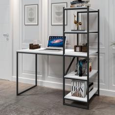 Escrivaninha Home Office com Prateleira Fit Yescasa Branco/Preto