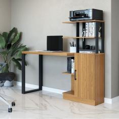 Escrivaninha 5 Prateleiras 1 Porta 135cm Pradel Móveis Freijó/Preto