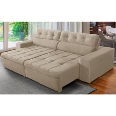 Sofá Retrátil e Reclinável 3 Lugares com Molas 2,50m Dani Suede Bege Adonai Estofados