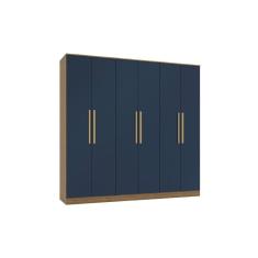 Guarda-Roupa 6 Portas 4 Gavetas Kappesberg Adapt Nogueira/Azul Profundo 237cm