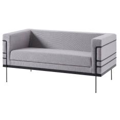 Sofá 2 Lugares Le Corbusier Daf Móveis 136 cm em Madeira Eucalipto Espuma D28 Linho Cinza Base Aço