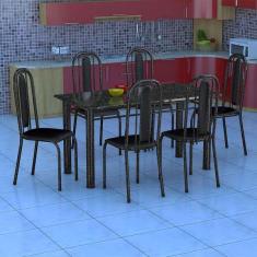 Conjunto De Mesa Com 6 Cadeiras Granada Preto Liso Gr