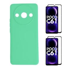 Capa Capinha Veludo + 2 Películas Vidro 3D Xiaomi Poco C61 - DB, Verde