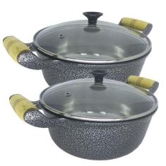 Panelas Alumínio Batido Craqueada 26e30cm Tampa Vidro Pomel - OkayShop