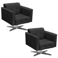Kit 2 Poltronas Decorativas Base Cromada Giratória Ana Suede Preto - I