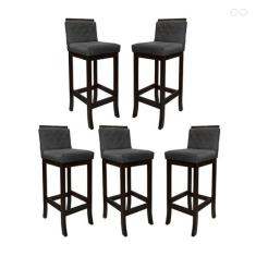 Kit 5 Banquetas Alta com Encosto Matelassê Nice Madeira Maciça Maciça 