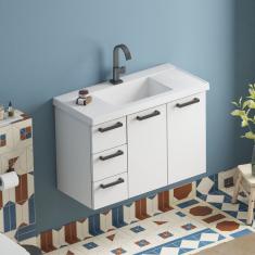 Gabinete para Banheiro em Aço 3 Gavetas 81cm Damasco