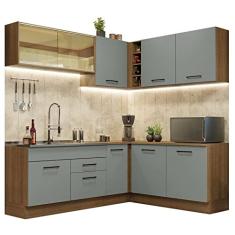 Cozinha Completa de Canto Madesa Agata 459001 com Armário e Balcão (sem Tampo e Pia) - Rustic/cinza