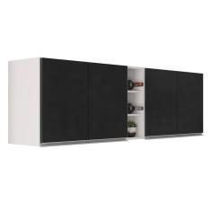 Armário De Cozinha Aéreo Califórnia 180cm Kit 2 Com Nicho Adega Branco/preto - Lumil