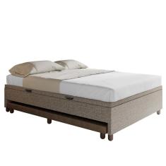 Bicama Casal Box Com Baú 138x188cm Samy S05 Linho Marrom - Mpozenato