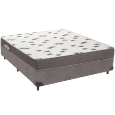 Cama Box Cinza E Colchão Light Espuma D33 Casal Ortobom