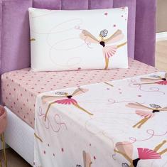 Jogo De Cama Lençol Carrosel Solteiro 03 Peças Infantil Estampado Divertido - Bailarina Ballet