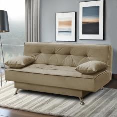 sofá cama 1,80m França Suede Bege Adonai Estofados