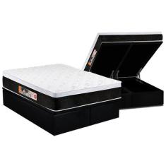 Cama Box Baú King: Colchão Espuma D45 Castor Black e White Air Euro Pi