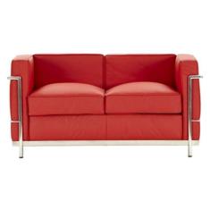 Sofá Le Corbusier Masculino 2 Lugares Inox Revestido em Tecido Sintético Vermelho
