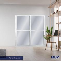 Porta de Alumínio de Correr 210x140cm 2 Folhas 1 Fixa com Vidro Liso Temperado Mgm Branco