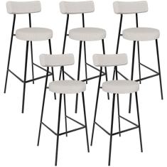 Kit 05 Banquetas Altas Cozinha Bar Sala De Jantar Em Aço Milão L02 Bouclê Cru - Lyam Decor