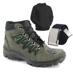 Kit Bota Motoqueiro Tenis Preto Blaqueada Moletom e Cinto-Masculino