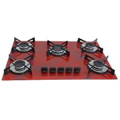 Cooktop Premium 5 bocas Tripla chama Marmorizado Vermelho Chamalar Bivolt.
