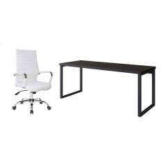 conjunto de mesa miguel preta 190 cm com cadeira de escritório diretor giratória cleaner branca