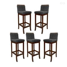 Kit 5 Banquetas Média de Madeira Maciça Nice com Encosto Matelassê Suede Cinza CCS