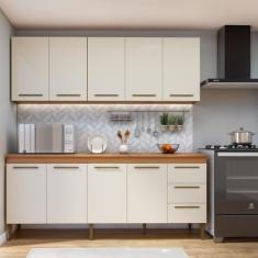 Cozinha Completa 9 Portas e 3 Gavetas Atenas Kaiki Móveis Nature/off White