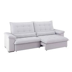 sofá 4 lugares retrátil e reclinável módena molas ensacadas linho cinza claro