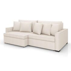 sofá 3 lugares retrátil e reclinável rivera linho bouclé cru 205 cm