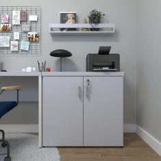Armário Baixo com 2 Portas para Escritório / Home Office Branco/Cinza Cristal