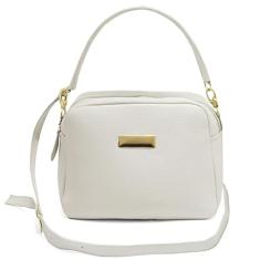 Bolsa Feminina Bau em Couro Alças Transversal Regulável e Alça de Mão cor Branco (Branco, Único)