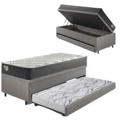 Bicama Box Baú Viúva 120x203 material sintético Linho Cinza com Colchã