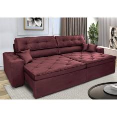 Sofá Retrátil E Reclinável 2,52m Com Molas Cama Inbox Estilo Suede Velusoft Vinho