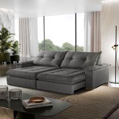 Sofá Retrátil e Reclinável, com Molas Ensacadas, Espuma D28 2,0cm l Cinza