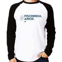 Camiseta Raglan Piscininha amor Manga Longa - Foca na Moda, Branco, Pr