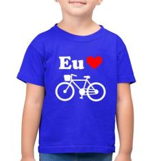 Camiseta Algodão Infantil Eu Amo Bicicleta - Foca na Moda, Azul royal,