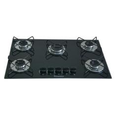 Fogão Cooktop À Gás 5 Bocas ChamaLar Ultra Chama Vidro Bivolt, Preto, 
