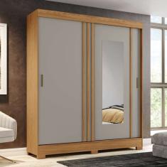 Guarda-roupa Solteiro 2 Portas De Correr 2 Gavetas Com Espelho B353 Nature -off White-cinza