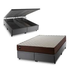 Conjunto Box Baú Atlanta Marrom 193x203x69 Espuma D45 - King House