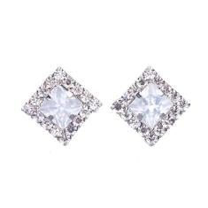 Brinco Pequeno Quadrado Strass Folheado A Metalico