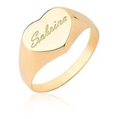 Anel Personalizado Com Nome Coração Em Ouro Puro 10k A511 - MAEHLER Ar