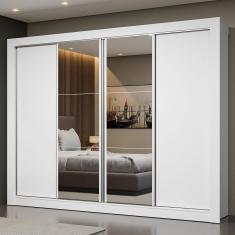Guarda Roupa Casal Montana 4 Portas de Correr 4 Gavetas MDP com Espelho Branco Madesa