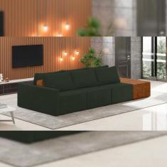 Sofá Ilha Modular Para Sala 312cm com Puff Dublin K01 Veludo Verde Sin