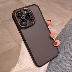 Capa protetora de telefone à prova de choque para câmera fosca de luxo para iPhone 14 Pro Max Plus 12 13 Pro Max chapeamento acrílico capa macia de corpo inteiro, preta, para iPhone 13 Pro