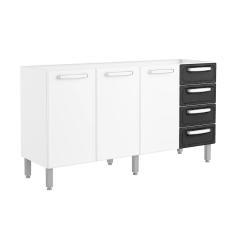 Balcão De Cozinha Evidence 7028 3 Portas E 4 Gavetas S/ Tampo 160cm Branco/preto - Bertolini