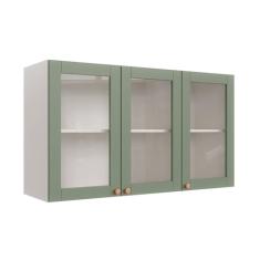 Armário Aéreo 3 Portas 120cm com Porta de Vidro Arizona Cabecasa Madeiramadeira Branco/menta