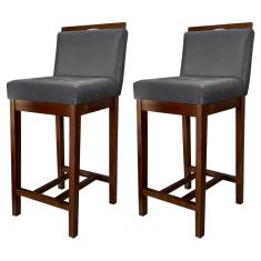 Kit 2 Banquetas Média Estofadas com Encosto Líbia Madeira Capuccino Suede Cinza CCS