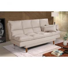 Sofá Cama Andorra 3 Lugares Império Reclinável Casal Pés Madeira Suede Areia 376