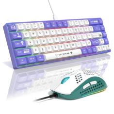 AJAZZ AK680 Teclado e mouse mecânicos para jogos, teclas PBT trocáveis a quente, teclas RGB retroiluminadas, programáveis, anti-fantasma, USB-C com fio, 60% ultracompacto, mini teclado com fio para